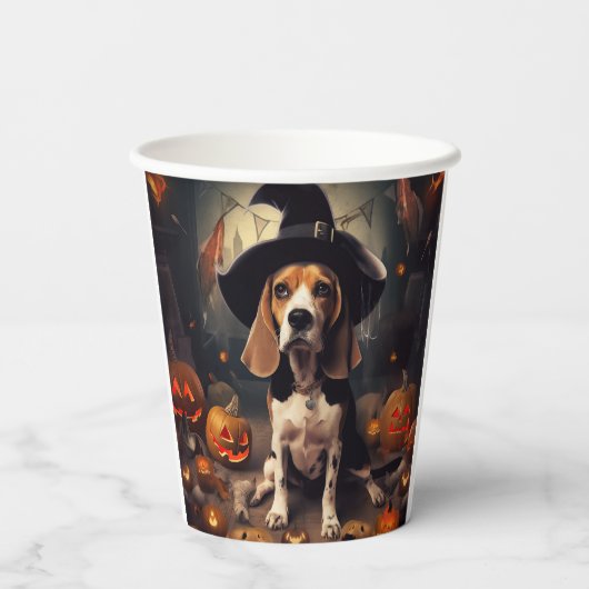 Beagle pompoenen Halloween eng Papieren Bekers (Achterkant)