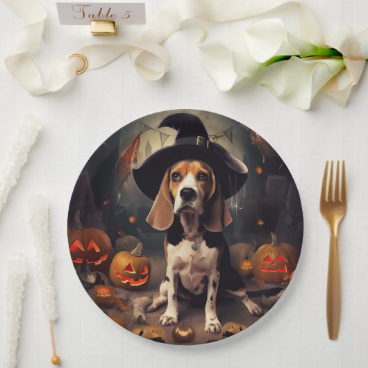 Beagle pompoenen Halloween eng Papieren Bordje (Huwelijk)