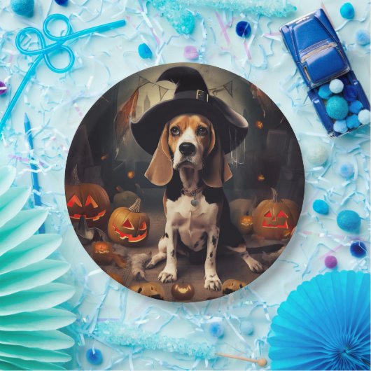 Beagle pompoenen Halloween eng Papieren Bordje (Feest)