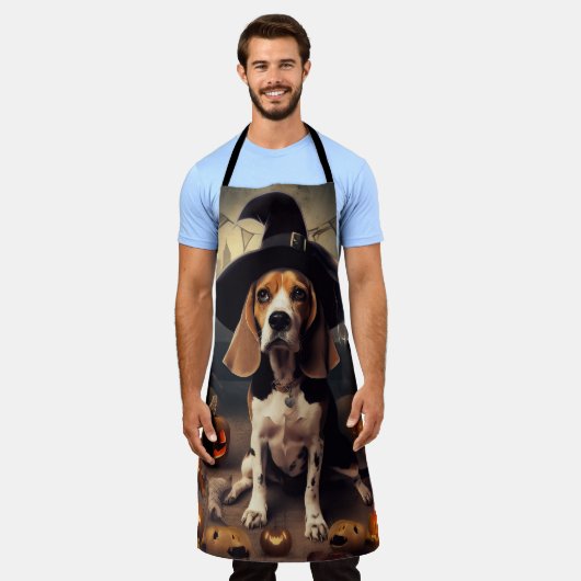 Beagle pompoenen Halloween eng Schort (Gedragen)