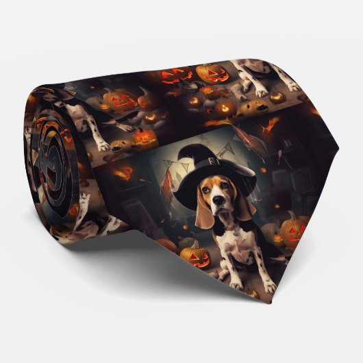 Beagle pompoenen Halloween eng Stropdas (Opgerold)