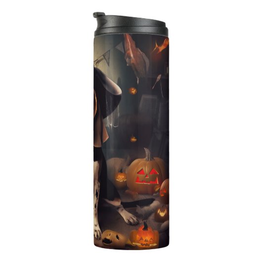 Beagle pompoenen Halloween eng Thermosbeker (Geroteerd rechts)