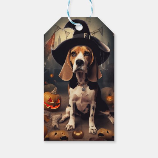 Beagle Pompoenen Halloween Griezelen Cadeaulabel (Voorkant)
