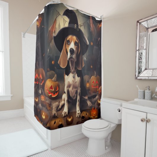 Beagle Pompoenen Halloween Griezelen Douchegordijn (In situ)