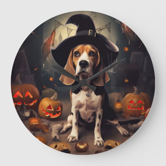 Beagle Pompoenen Halloween Griezelen Grote Klok (Voorkant)