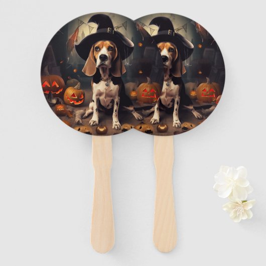 Beagle Pompoenen Halloween Griezelen Handwaaier (Voorkant en achterkant)