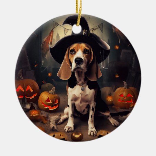 Beagle Pompoenen Halloween Griezelen Keramisch Ornament (Voorkant)