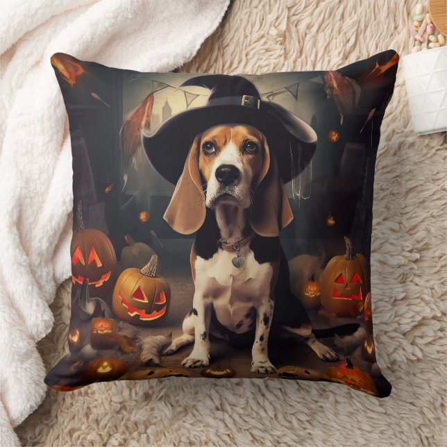Beagle Pompoenen Halloween Griezelen Kussen (Deken)