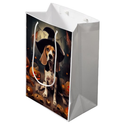 Beagle Pompoenen Halloween Griezelen Medium Cadeauzakje (Voorkant Gekanteld)