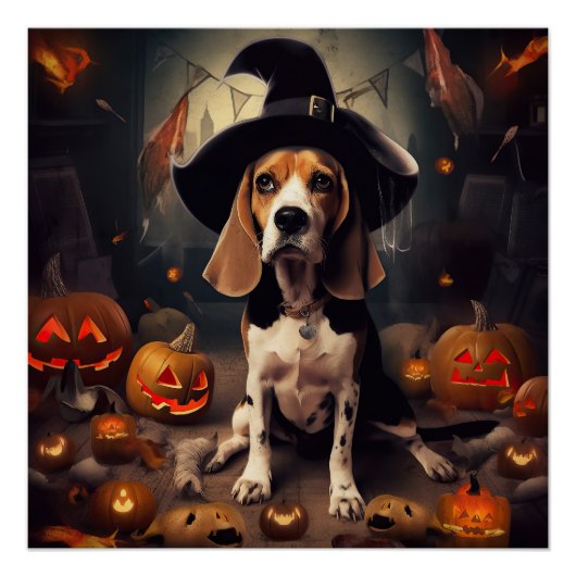 Beagle Pompoenen Halloween Griezelen Perfect Poster (Voorkant)