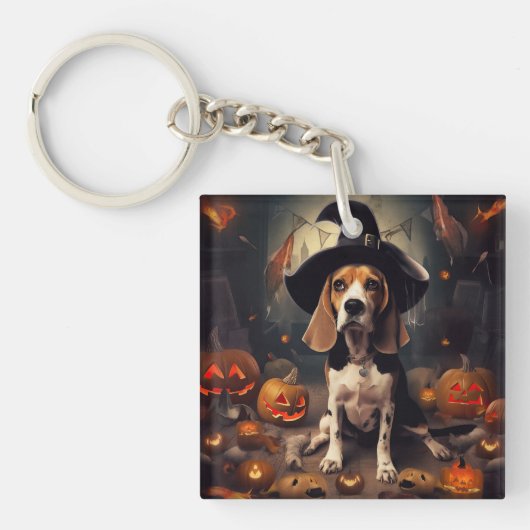 Beagle Pompoenen Halloween Griezelen Sleutelhanger (Voorkant)