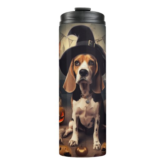 Beagle Pompoenen Halloween Griezelen Thermosbeker (Voorkant)