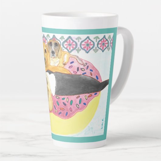 Beagle Pool Party Latte Mok (Rechterhoek)