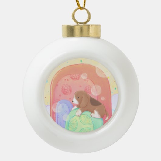 Beagle & Popsicles Keramische Bal Ornament (Voorkant)