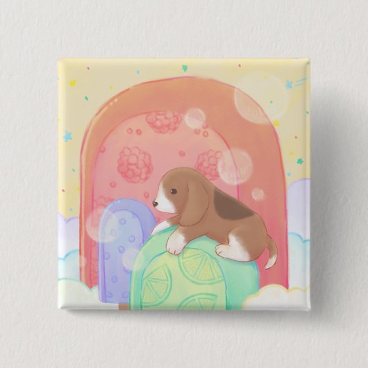 Beagle & Popsicles Vierkante Button 5,1 Cm (Voorkant)