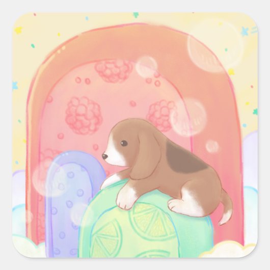 Beagle & Popsicles Vierkante Sticker (Voorkant)