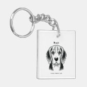 Beagle Portrait Black Line Illustratie Sleutelhanger (Voorkant Links)