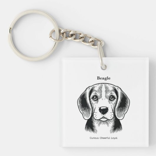 Beagle Portrait Black Line Illustratie Sleutelhanger (Voorkant)