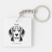 Beagle Portrait Black Line Illustratie Sleutelhanger (Achterkant)