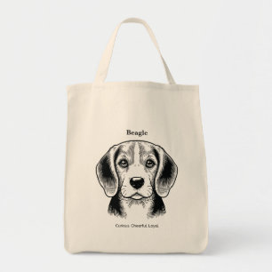 Beagle Portrait Black Line Illustratie Tote Bag