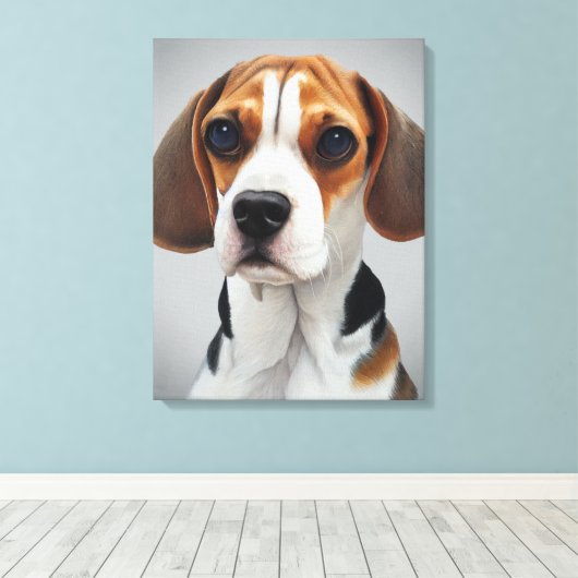 Beagle Portrait Gouache Fine Art Canvas Afdruk (Insitu (Houten vloer))