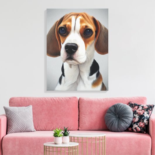 Beagle Portrait Gouache Fine Art Canvas Afdruk (Insitu (Woonkamer))