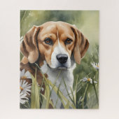 Beagle portret in het gras legpuzzel (Verticaal)
