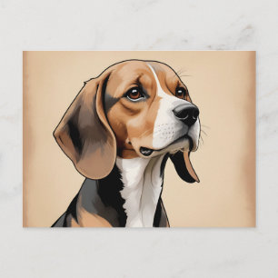 Beagle Portret in Midden-Eeuwse Retro Stijl Briefkaart