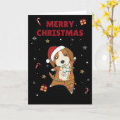 Beagle Prettig Kerstfeest Winter Dieren Hond Kaart (Gele Bloem)