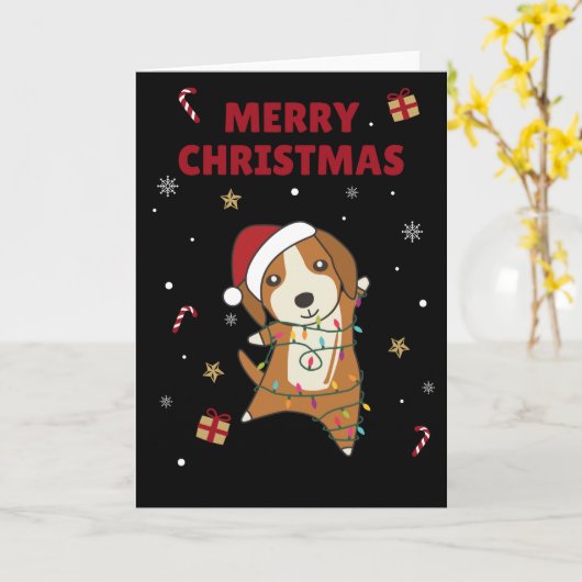 Beagle Prettig Kerstfeest Winter Dieren Hond Kaart (Gele Bloem)