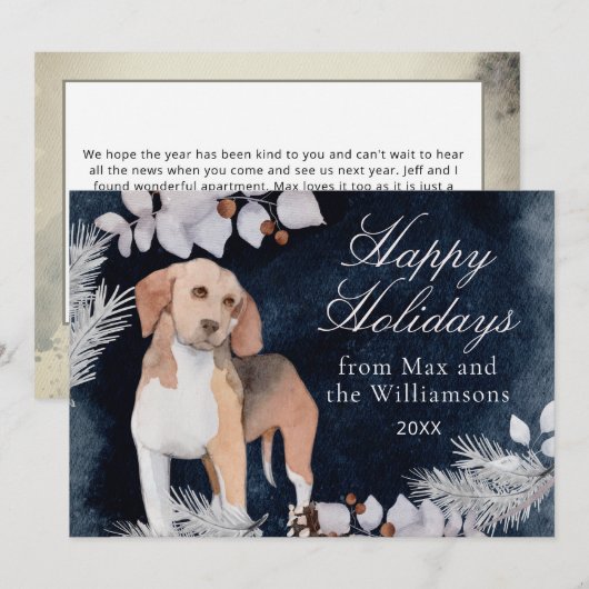 Beagle Prettige feestdagen Aangepaste Waterverf Feestdagenkaart (Voorkant / Achterkant)