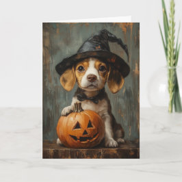 Beagle Pup Witch Halloween Feestdagen Kaart