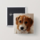Beagle Puppy 2 Vierkante Button 5,1 Cm (Voorkant /achterkant)