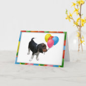 Beagle Puppy and Balloons Birthday Kaart (Gele Bloem)