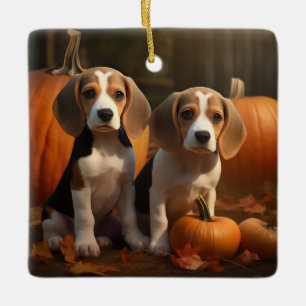 Beagle Puppy Autumn Delight Pompoen  Keramisch Ornament