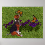 Beagle Puppy Butterflies Dog Art Foto's schilderen Poster (Voorkant)