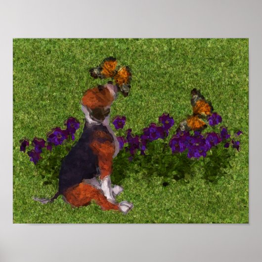 Beagle Puppy Butterflies Dog Art Foto's schilderen Poster (Voorkant)