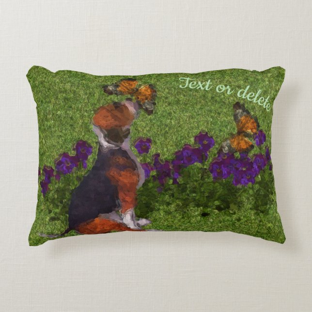Beagle Puppy Butterflies Dog Art gepersonaliseerd Accent Kussen (Voorkant)