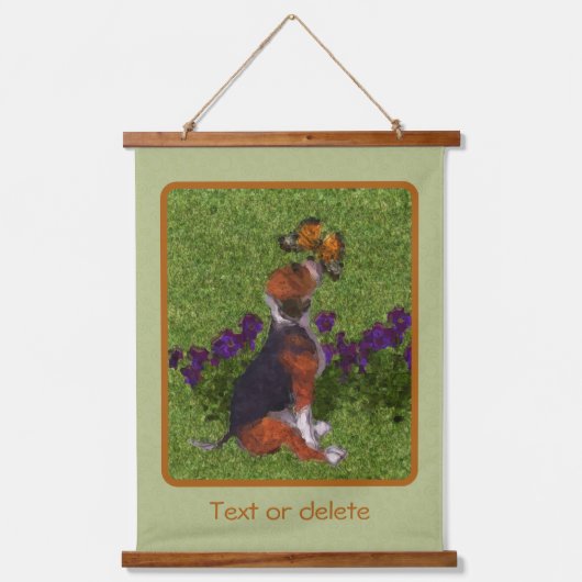 Beagle Puppy Butterflies Dog Art gepersonaliseerd Hangend Wandkleed (Voorkant)