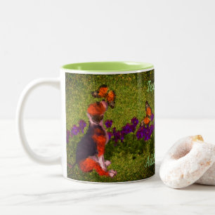 Beagle Puppy Butterflies Dog Art gepersonaliseerd Tweekleurige Koffiemok