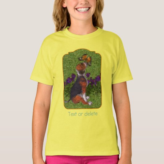 Beagle Puppy Butterflies Dog Art Personalized T-shirt (Voorkant)