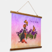 Beagle puppy Butterflies en bloemen, gepersonalise Hangend Wandkleed (Gebogen)