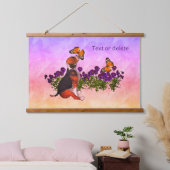 Beagle puppy Butterflies en bloemen, gepersonalise Hangend Wandkleed (Slaapkamer)