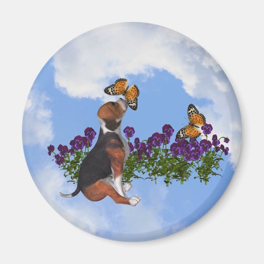 Beagle Puppy Butterflies Flowers Animal Magnet (Voorkant)