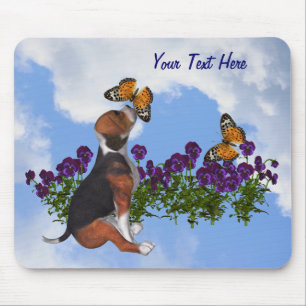Beagle Puppy Butterflies Flowers Animal Mousepad Muismat