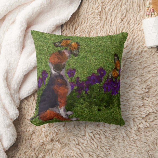 Beagle Puppy Butterflies Flowers Dog Art Kussen (Deken)