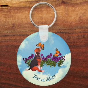 Beagle Puppy Butterflies Flowers gepersonaliseerd Sleutelhanger