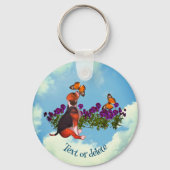 Beagle Puppy Butterflies Flowers gepersonaliseerd Sleutelhanger (Achterkant)