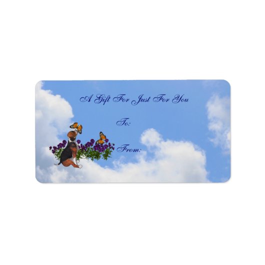 Beagle Puppy Butterflies Flowers Gift Label (Voorkant)