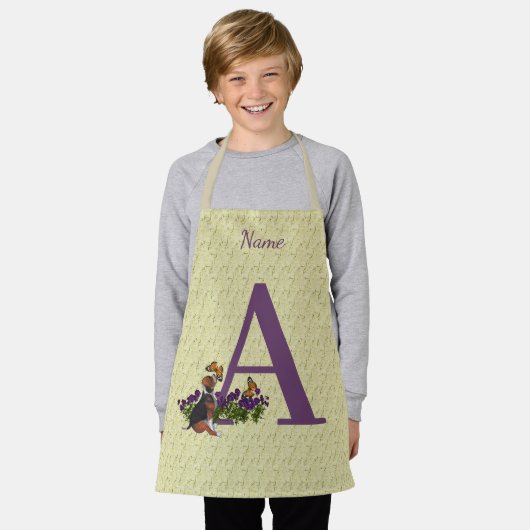 Beagle Puppy Butterflies Monogram Initiaal een naa Schort (Gedragen)